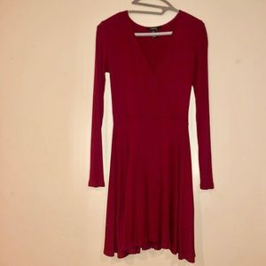 Long sleeve low v-neck skater dress